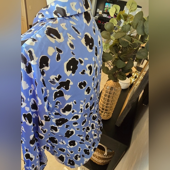 Zara Women's S Animal Print Button-Up Shirt Satin Effect, Black Blue White S - Picture 5 of 6